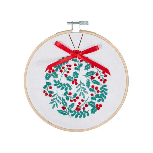 Embroidery Kit With Hoop - Holly Berry Bauble – view 2 – Truro Fabrics