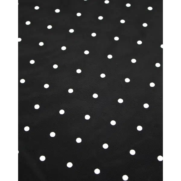 Flock Polka Tulle Fabric - White on Black – view 3 – Truro Fabrics