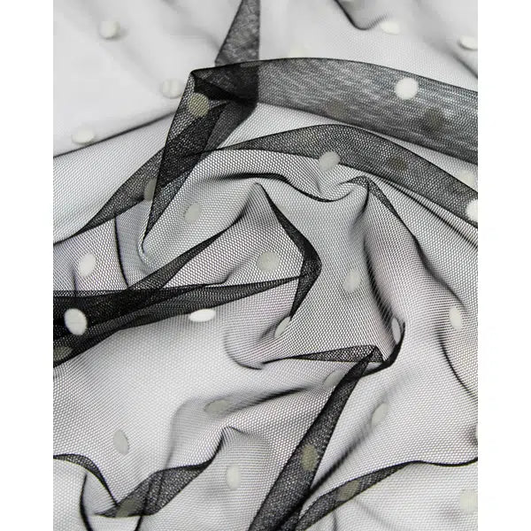 Flock Polka Tulle Fabric - White on Black – Truro Fabrics