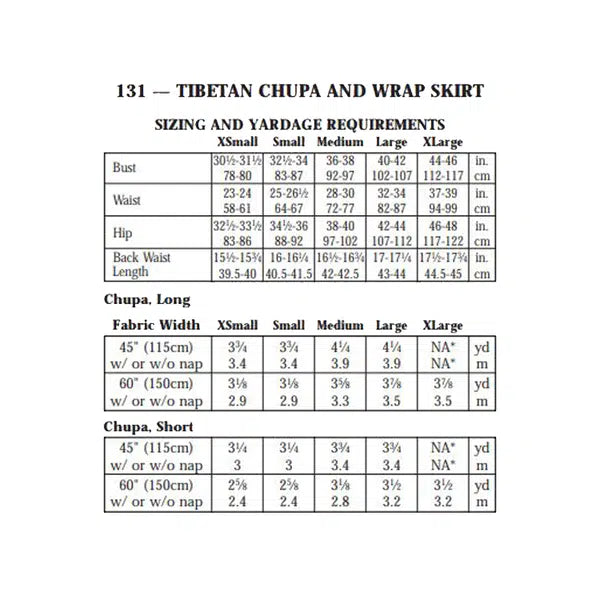 Folkwear - Paper Sewing Pattern - 131 Tibetan Chupa – view 7 – Truro Fabrics
