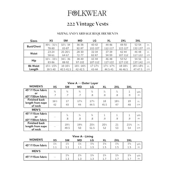 Folkwear - Paper Sewing Pattern - 222 Vintage Vests – view 9 – Truro Fabrics