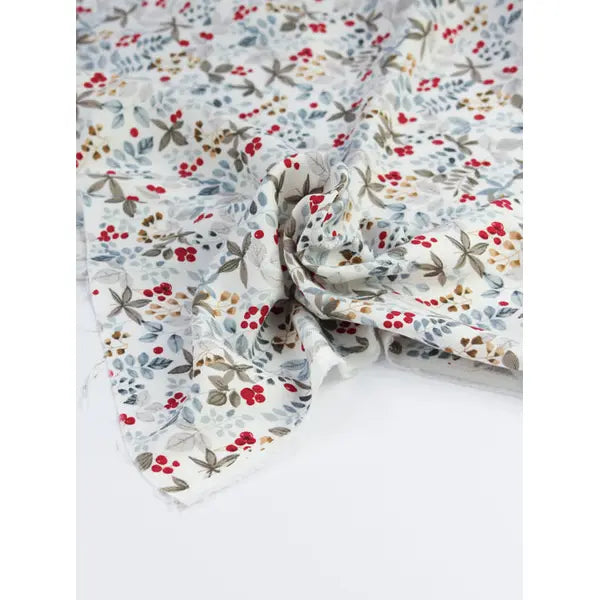 Brushed Viscose Twill Fabric – Frosty Berry Garden – Truro Fabrics