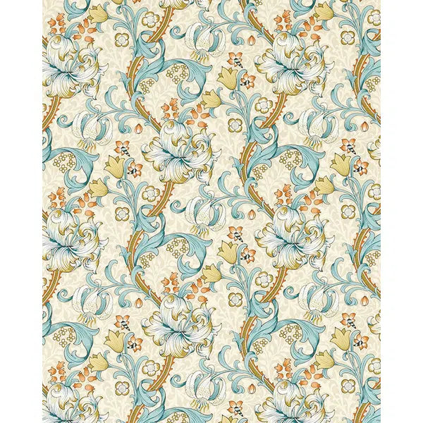 Home Furnishing Fabric - Golden Lily - Linen/Teal – Truro Fabrics