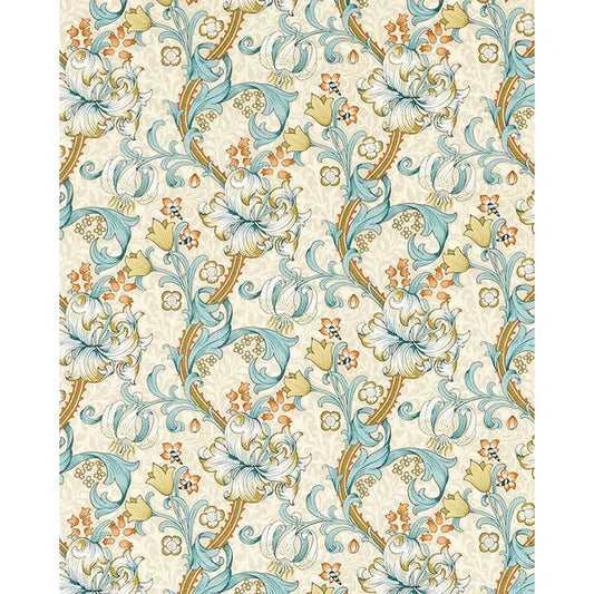 Home Furnishing Fabric - Golden Lily - Linen/Teal – Truro Fabrics