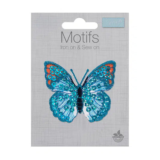 Iron-On Motif Patch - Blue Sequin Butterfly – view 2 – Truro Fabrics