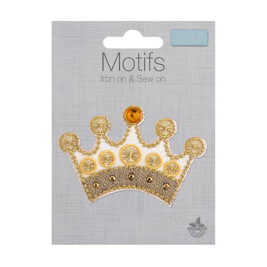 Iron-On Motif Patch - Gem Gold Crown – view 2 – Truro Fabrics