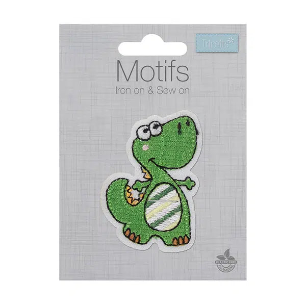 Iron-On Motif Patch - Green Dinosaur – view 2 – Truro Fabrics