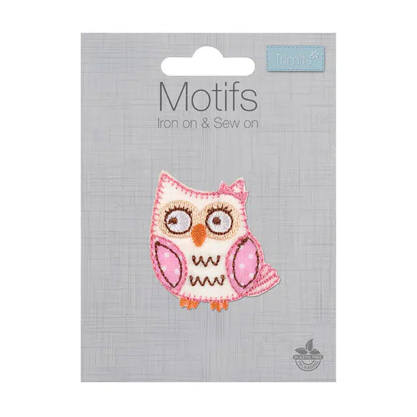 Iron-On Motif Patch - Pink Owl – view 2 – Truro Fabrics
