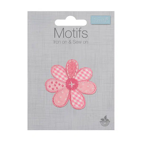 Iron-On Motif Patch - Pink Patchwork Flower – view 2 – Truro Fabrics
