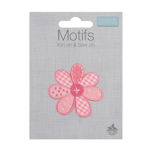 Iron-On Motif Patch - Pink Patchwork Flower – view 2 – Truro Fabrics