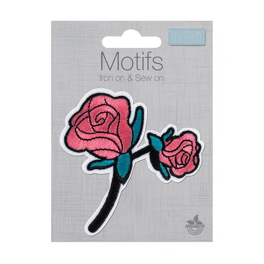 Iron-On Motif Patch - Pink Roses – view 2 – Truro Fabrics