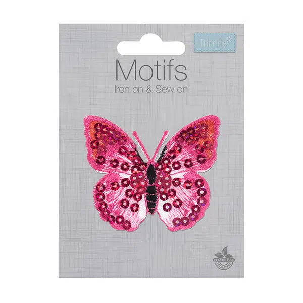 Iron-On Motif Patch - Pink Sequin Butterfly – view 2 – Truro Fabrics