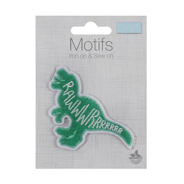 Iron-On Motif Patch - Roaring Dinosaur – view 2 – Truro Fabrics