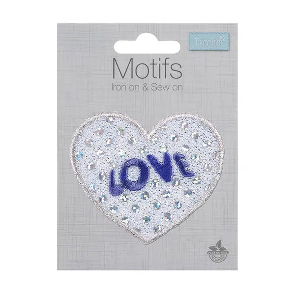 Iron-On Motif Patch - Sequin Silver Love Heart – view 2 – Truro Fabrics