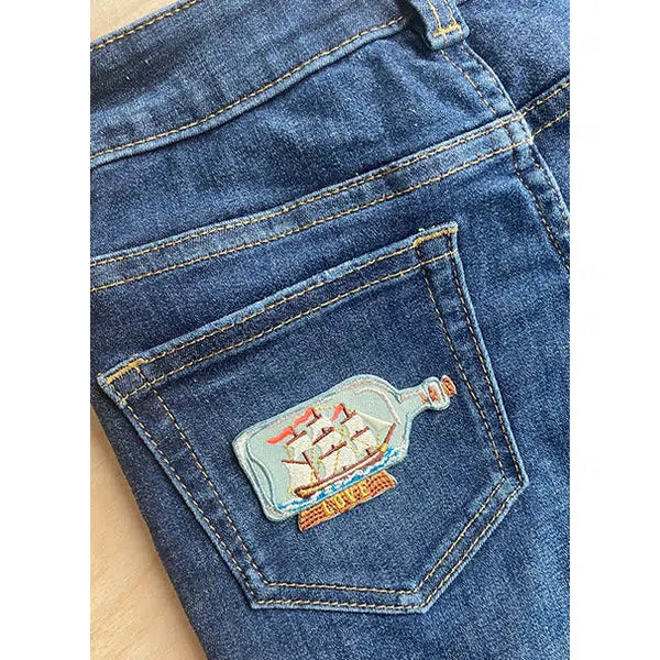 Iron-On Motif Patch - Ship in a Bottle – view 2 – Truro Fabrics