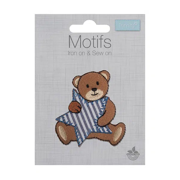 Iron-On Motif Patch - Stripe Star Teddy Bear – view 2 – Truro Fabrics