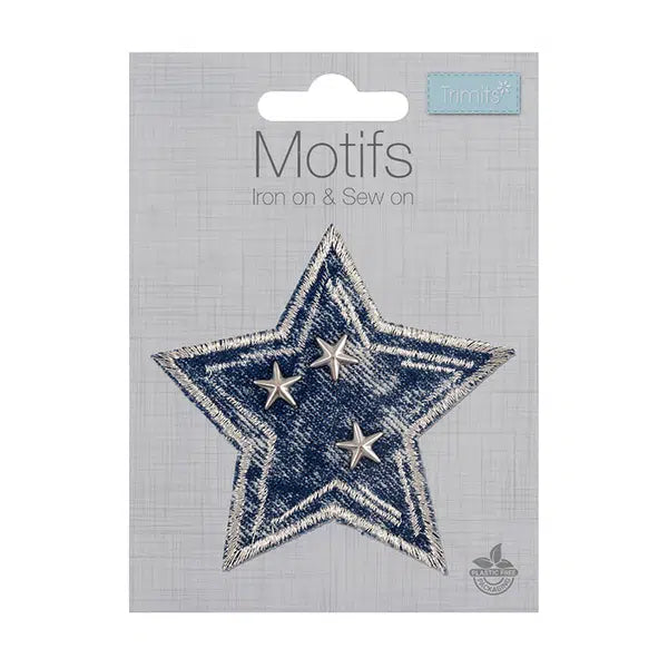 Iron-On Motif Patch - Studded Denim Star – view 2 – Truro Fabrics