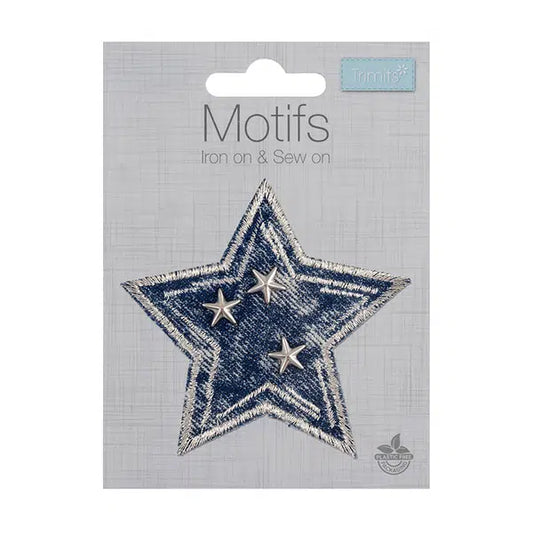 Iron-On Motif Patch - Studded Denim Star – view 2 – Truro Fabrics
