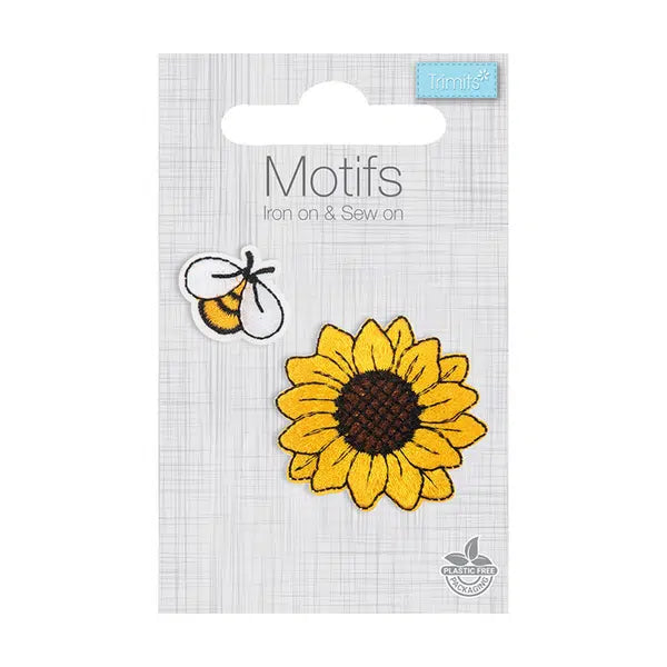Iron-On Motif Patch - Sunflower Bumblebee – view 2 – Truro Fabrics