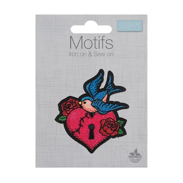 Iron-On Motif Patch - Tattoo Heart Lock – view 2 – Truro Fabrics