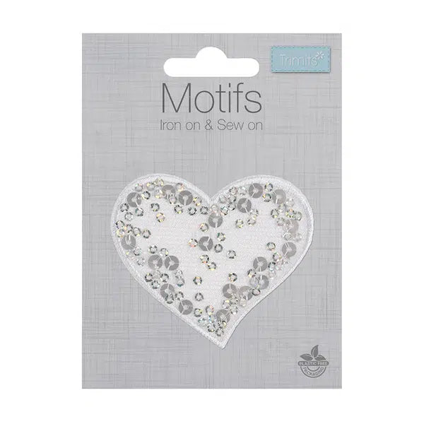 Iron-On Motif Patch - White Sequin Heart – view 2 – Truro Fabrics