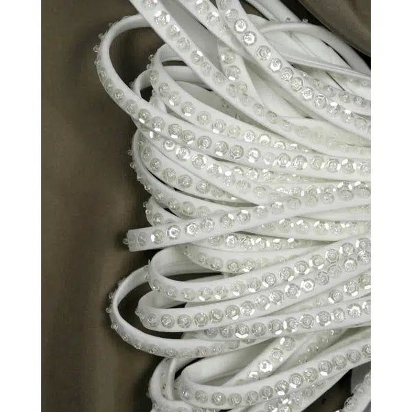 Ivory Duchesse Satin Beaded Strapping – 8mm – view 3 – Truro Fabrics
