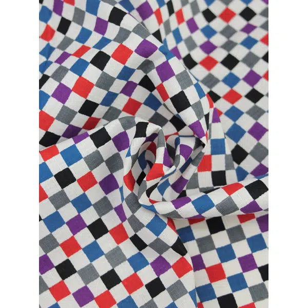 Japanese Linen Look Cotton Fabric – Berry Checkers | Truro Fabrics