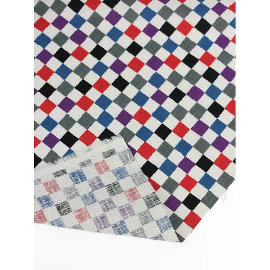 Japanese Linen Look Cotton Fabric – Berry Checkers | Truro Fabrics