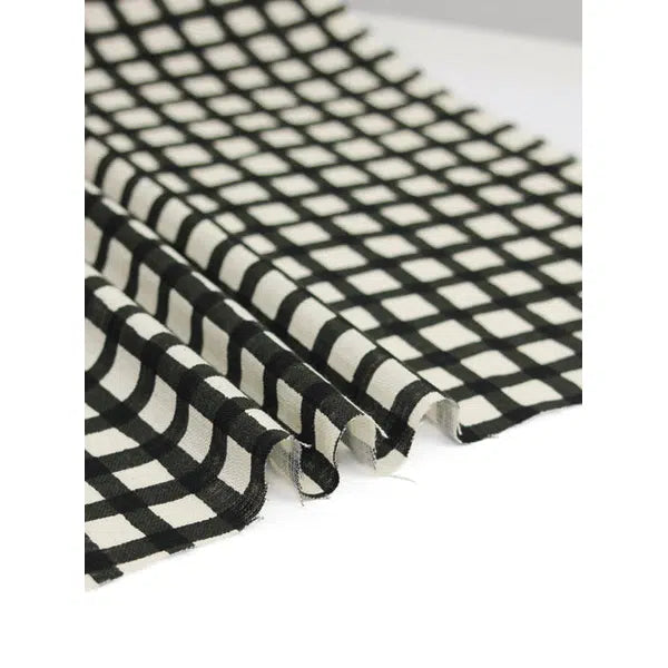 Japanese Linen Look Cotton Fabric – Freehand Check Black | Truro Fabrics