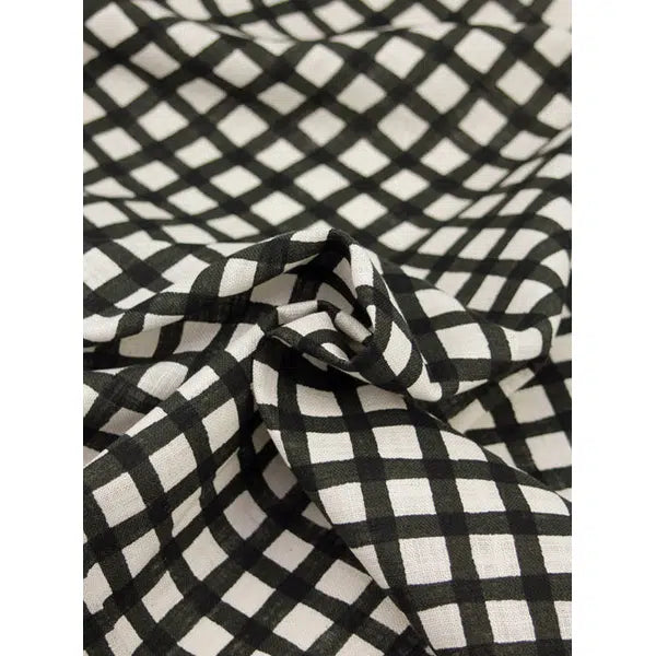 Japanese Linen Look Cotton Fabric – Freehand Check Black | Truro Fabrics
