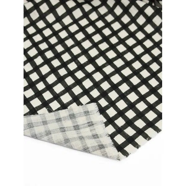 Japanese Linen Look Cotton Fabric – Freehand Check Black | Truro Fabrics