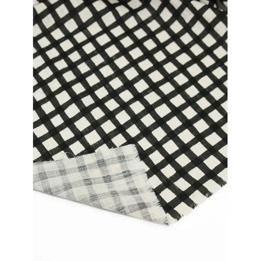 Japanese Linen Look Cotton Fabric – Freehand Check Black | Truro Fabrics
