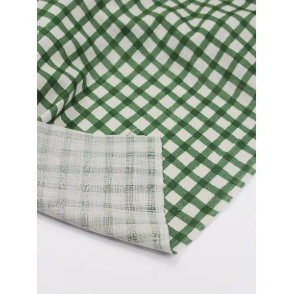 Japanese Linen Look Cotton Fabric – Freehand Check Forest | Truro Fabrics