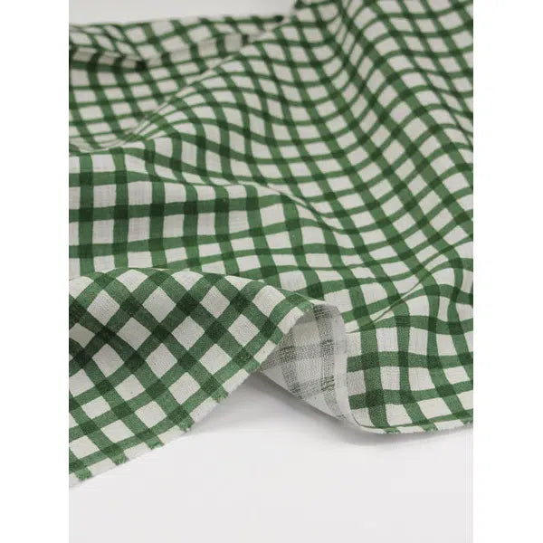Japanese Linen Look Cotton Fabric – Freehand Check Forest | Truro Fabrics