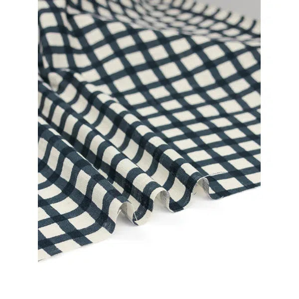 Japanese Linen Look Cotton Fabric – Freehand Check Ink – view 2 | Truro Fabrics