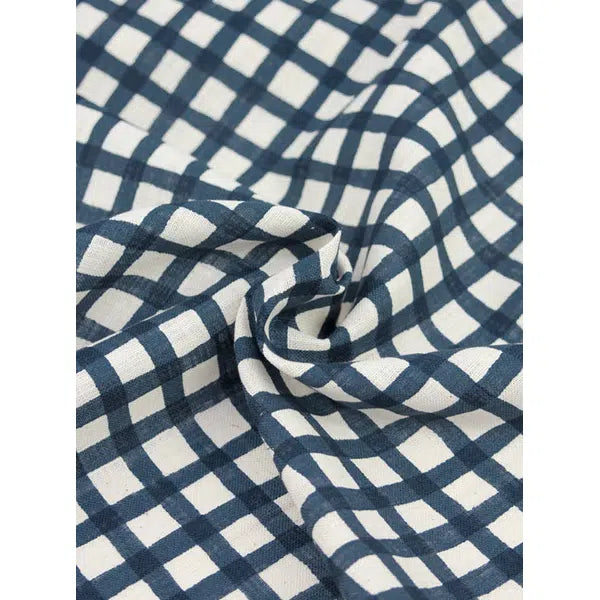 Japanese Linen Look Cotton Fabric – Freehand Check Ink – view 3 | Truro Fabrics