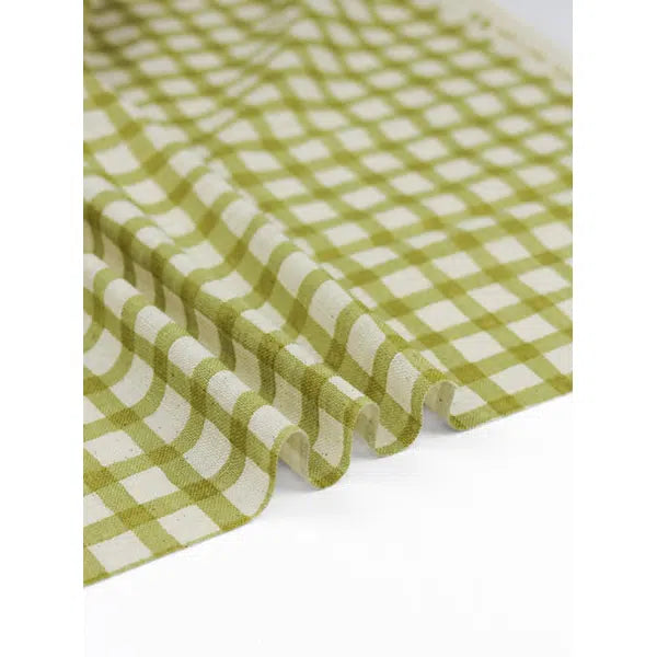 Japanese Linen Look Cotton Fabric – Freehand Check Lemongrass – view 2 | Truro Fabrics