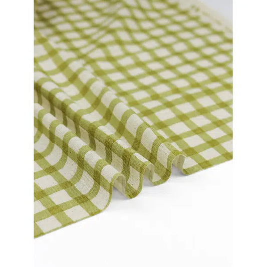 Japanese Linen Look Cotton Fabric – Freehand Check Lemongrass – view 2 | Truro Fabrics