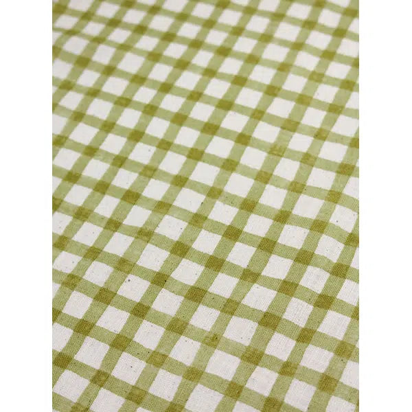 Japanese Linen Look Cotton Fabric – Freehand Check Lemongrass – view 4 | Truro Fabrics