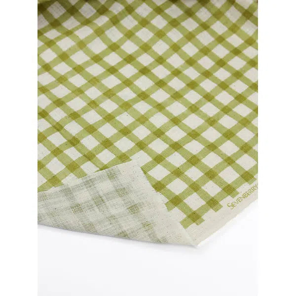 Japanese Linen Look Cotton Fabric – Freehand Check Lemongrass | Truro Fabrics