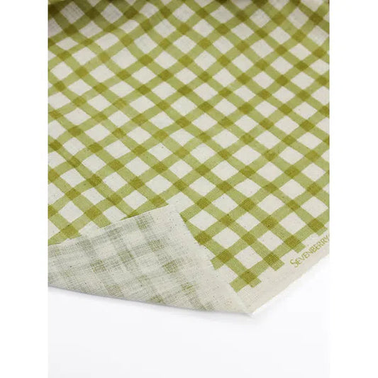 Japanese Linen Look Cotton Fabric – Freehand Check Lemongrass | Truro Fabrics