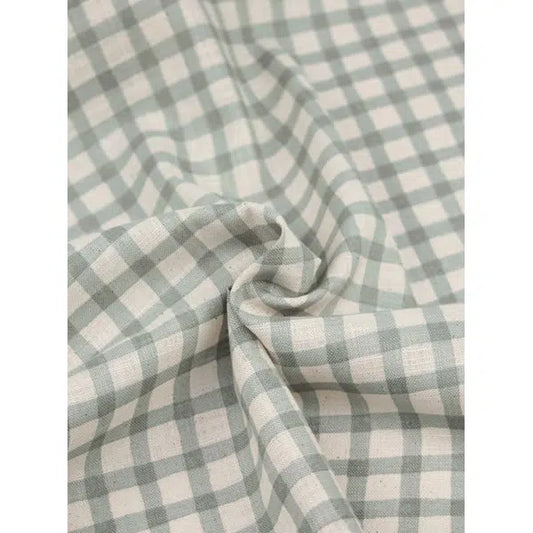 Japanese Linen Look Cotton Fabric – Freehand Check Seaglass – view 3 | Truro Fabrics