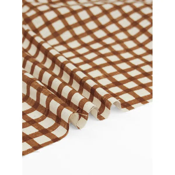 Japanese Linen Look Cotton Fabric – Freehand Check Sienna – view 2 | Truro Fabrics