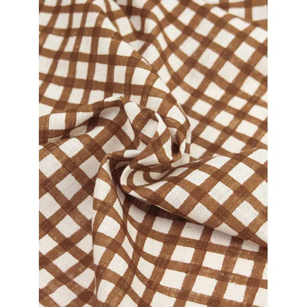 Japanese Linen Look Cotton Fabric – Freehand Check Sienna – view 3 | Truro Fabrics
