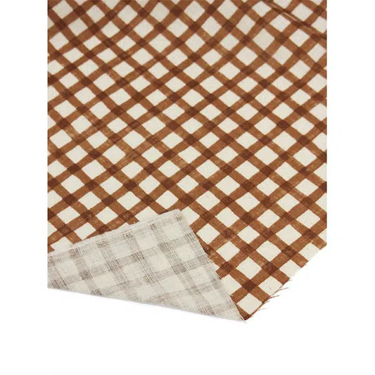 Japanese Linen Look Cotton Fabric – Freehand Check Sienna | Truro Fabrics