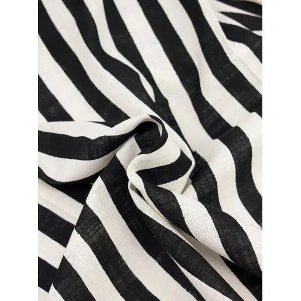 Japanese Linen Look Cotton Fabric – Freehand Stripe Black – view 3 | Truro Fabrics