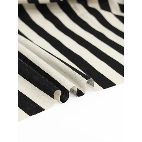 Japanese Linen Look Cotton Fabric – Freehand Stripe Black – view 4 | Truro Fabrics