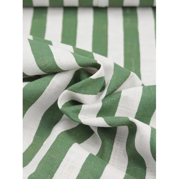 Japanese Linen Look Cotton Fabric – Freehand Stripe Forest – view 2 | Truro Fabrics