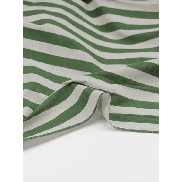 Japanese Linen Look Cotton Fabric – Freehand Stripe Forest – view 4 | Truro Fabrics
