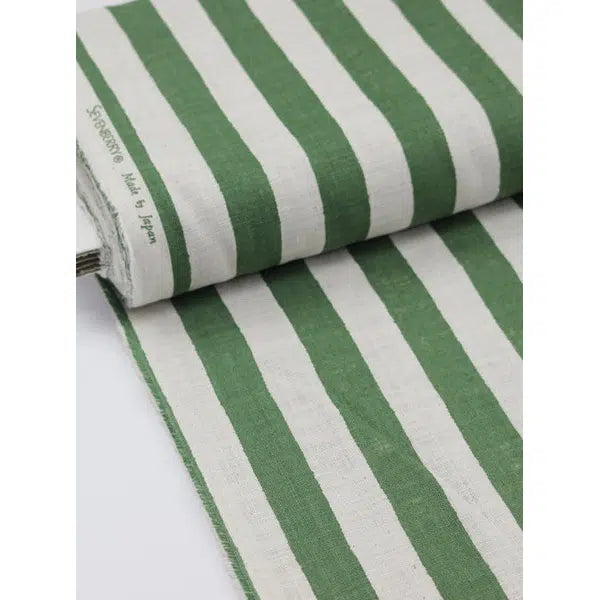 Japanese Linen Look Cotton Fabric – Freehand Stripe Forest | Truro Fabrics